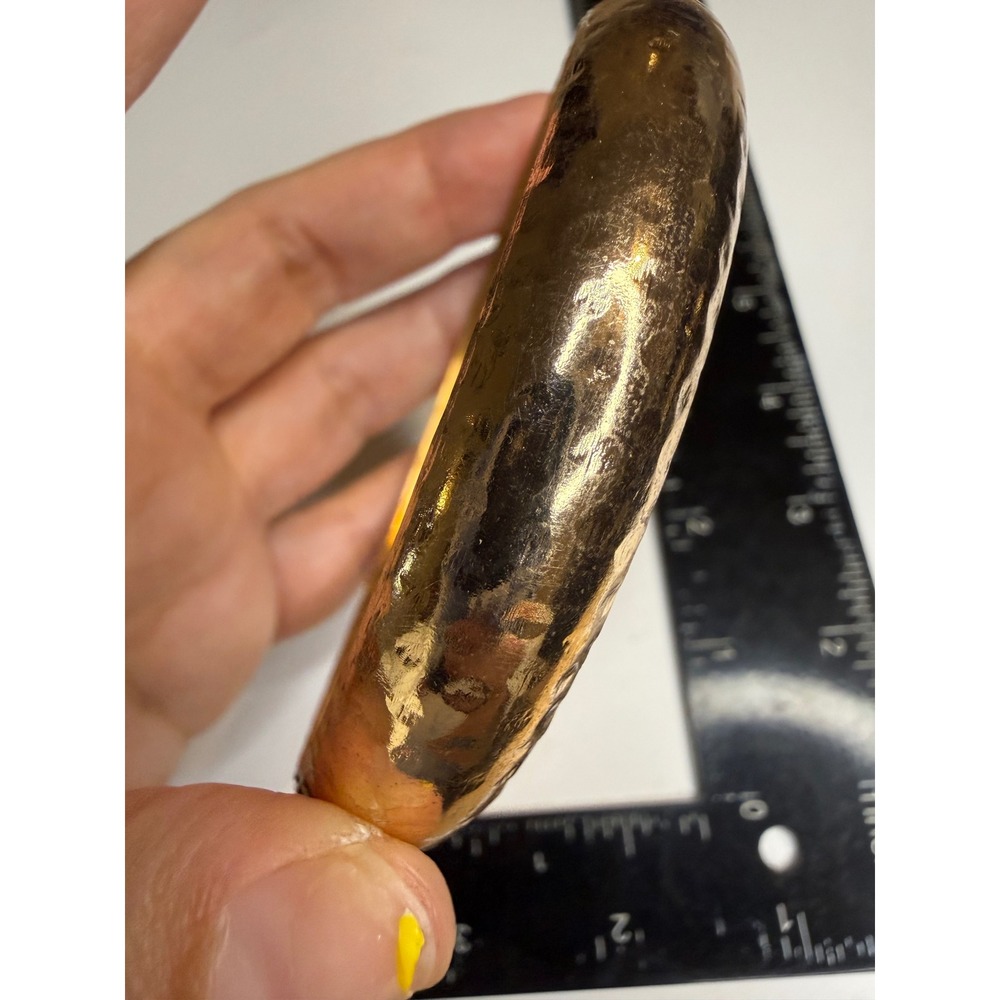 Gold Tone Hammered Metal Bangle Bracelet Textured Wide Slip On Statement Jewelry